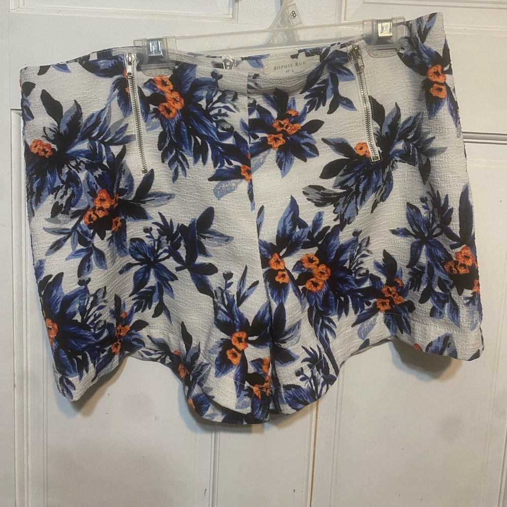 White, blue/purple & orange beachy shorts